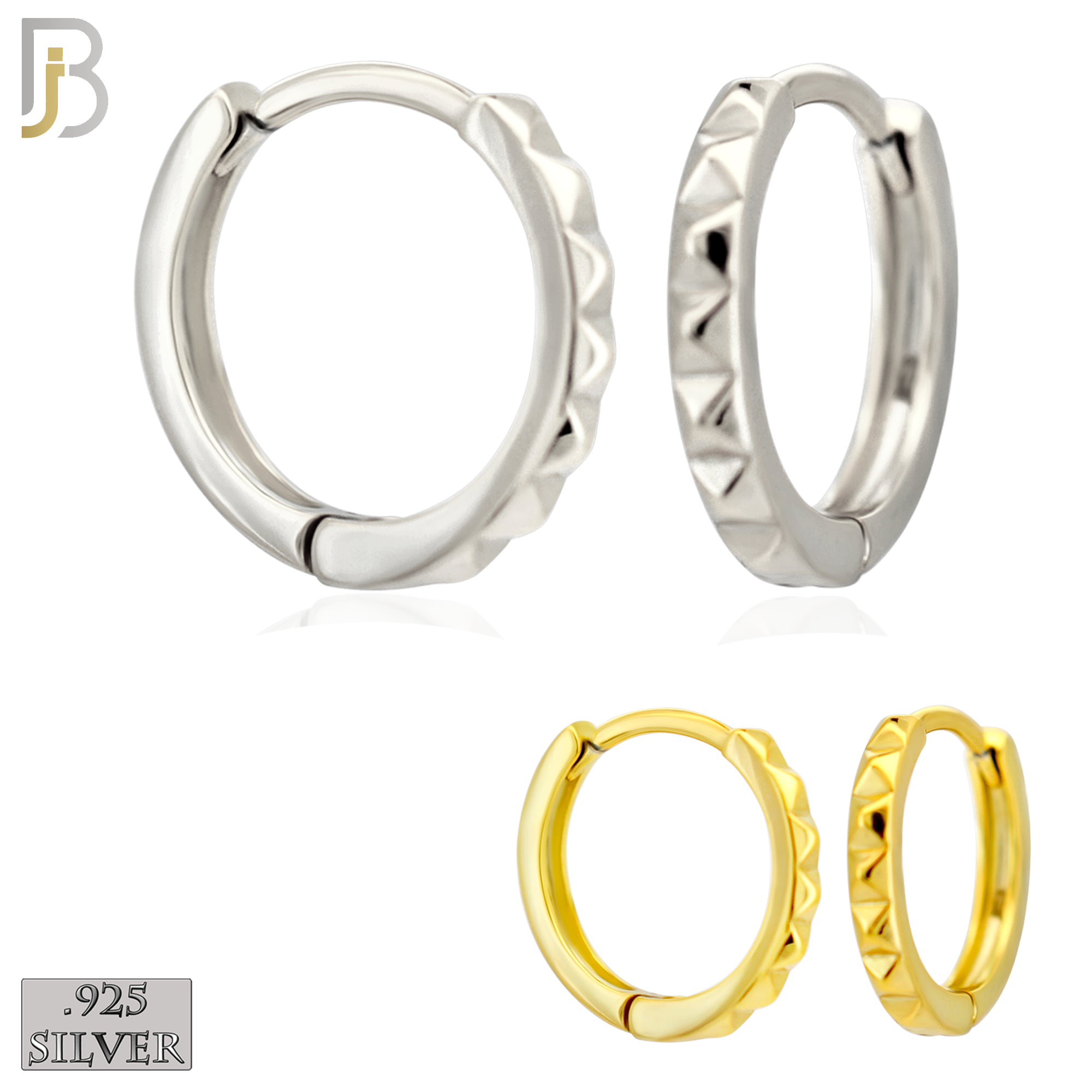 925-ES453 - 925 Sterling Silver Plain Beveled Edge Design Huggies Hoop Earrings image 0