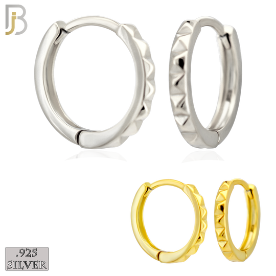 925-ES453 - 925 Sterling Silver Plain Beveled Edge Design Huggies Hoop Earrings image 0