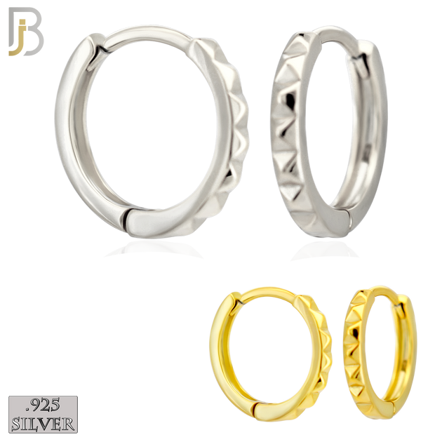 925-ES453 - 925 Sterling Silver Plain Beveled Edge Design Huggies Hoop Earrings image 0