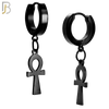 ES88  - 316L Stainless Steel Dangling Ankh Cross Design Huggies Clip On image 2