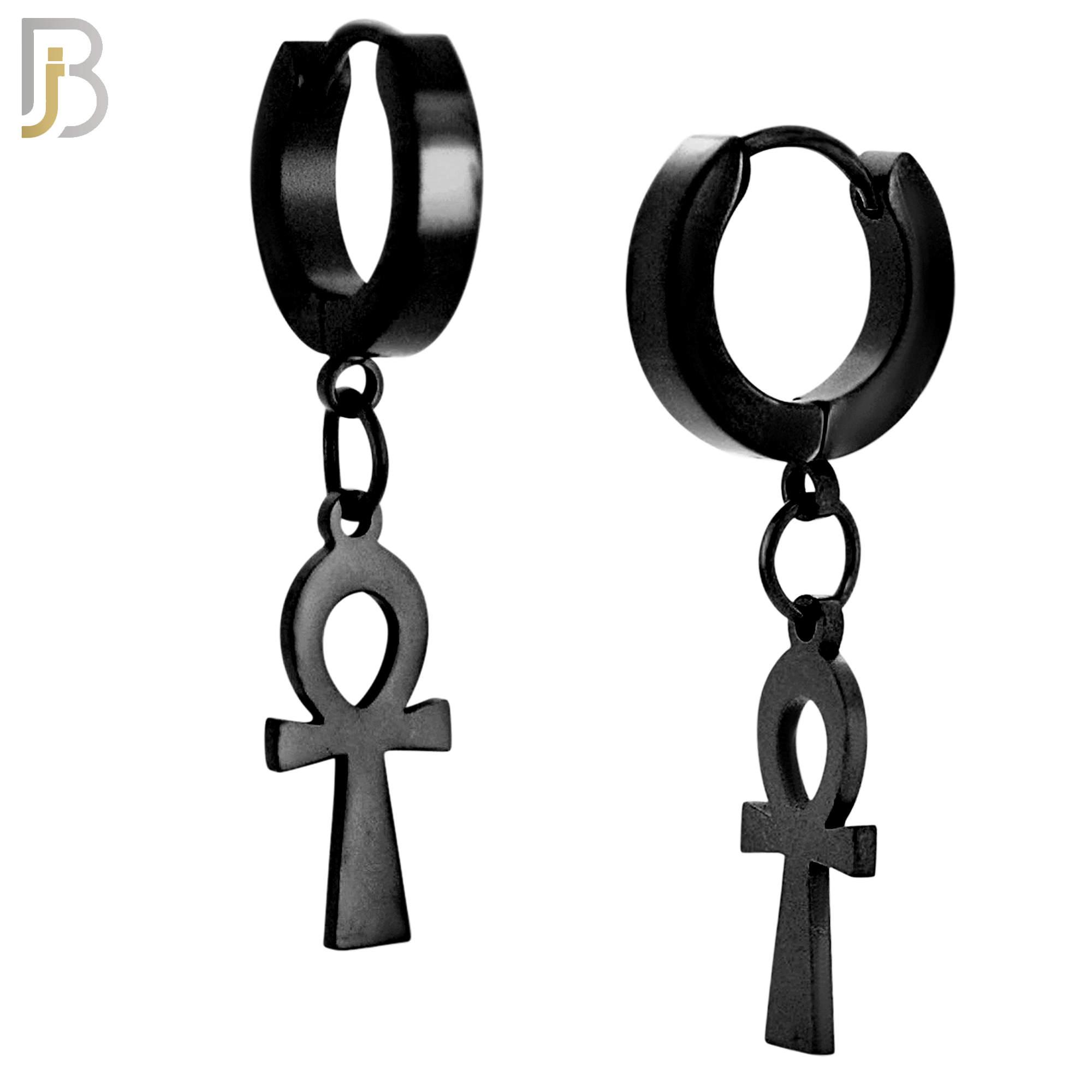 ES88  - 316L Stainless Steel Dangling Ankh Cross Design Huggies Clip On image 2