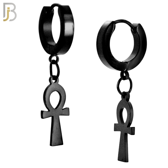ES88  - 316L Stainless Steel Dangling Ankh Cross Design Huggies Clip On image 2
