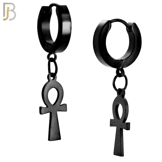 ES88  - 316L Stainless Steel Dangling Ankh Cross Design Huggies Clip On image 2