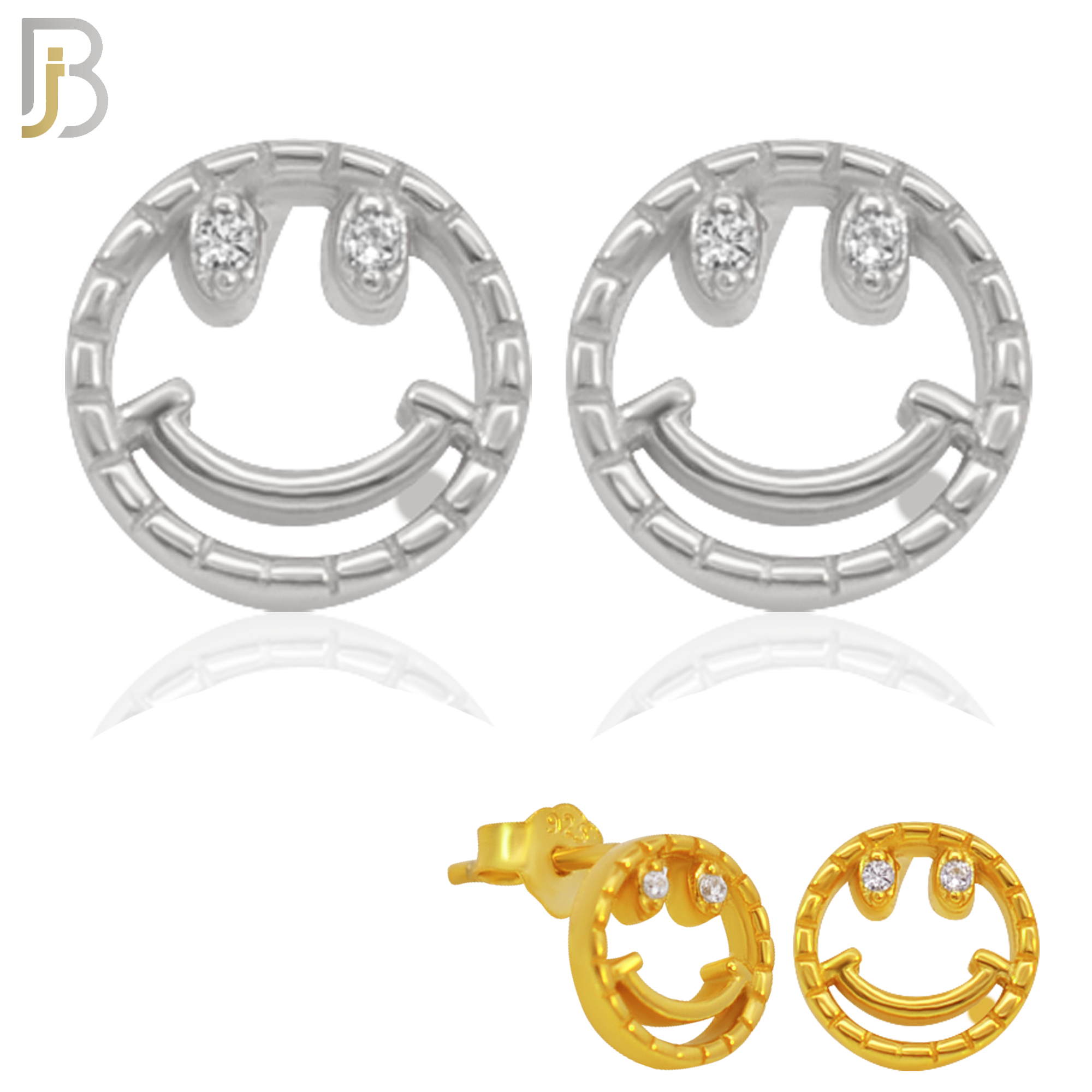 925-ES305 - .925 Sterling Silver Smiley with Zircon for Eyes Design Stud Earrings image 0