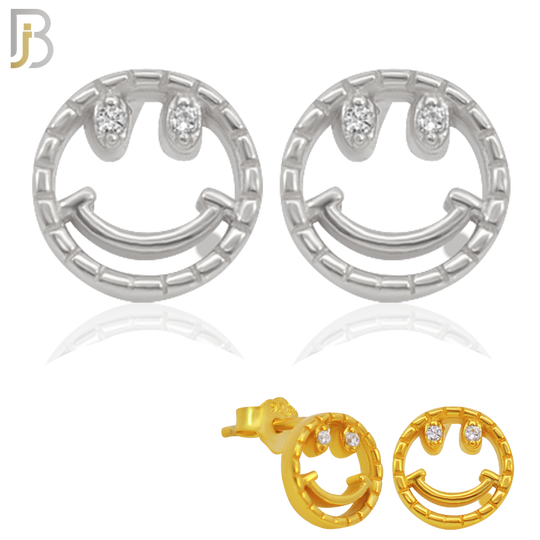 925-ES305 - .925 Sterling Silver Smiley with Zircon for Eyes Design Stud Earrings image 0