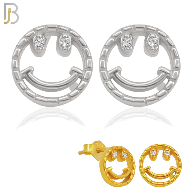 925-ES305 - .925 Sterling Silver Smiley with Zircon for Eyes Design Stud Earrings image 0