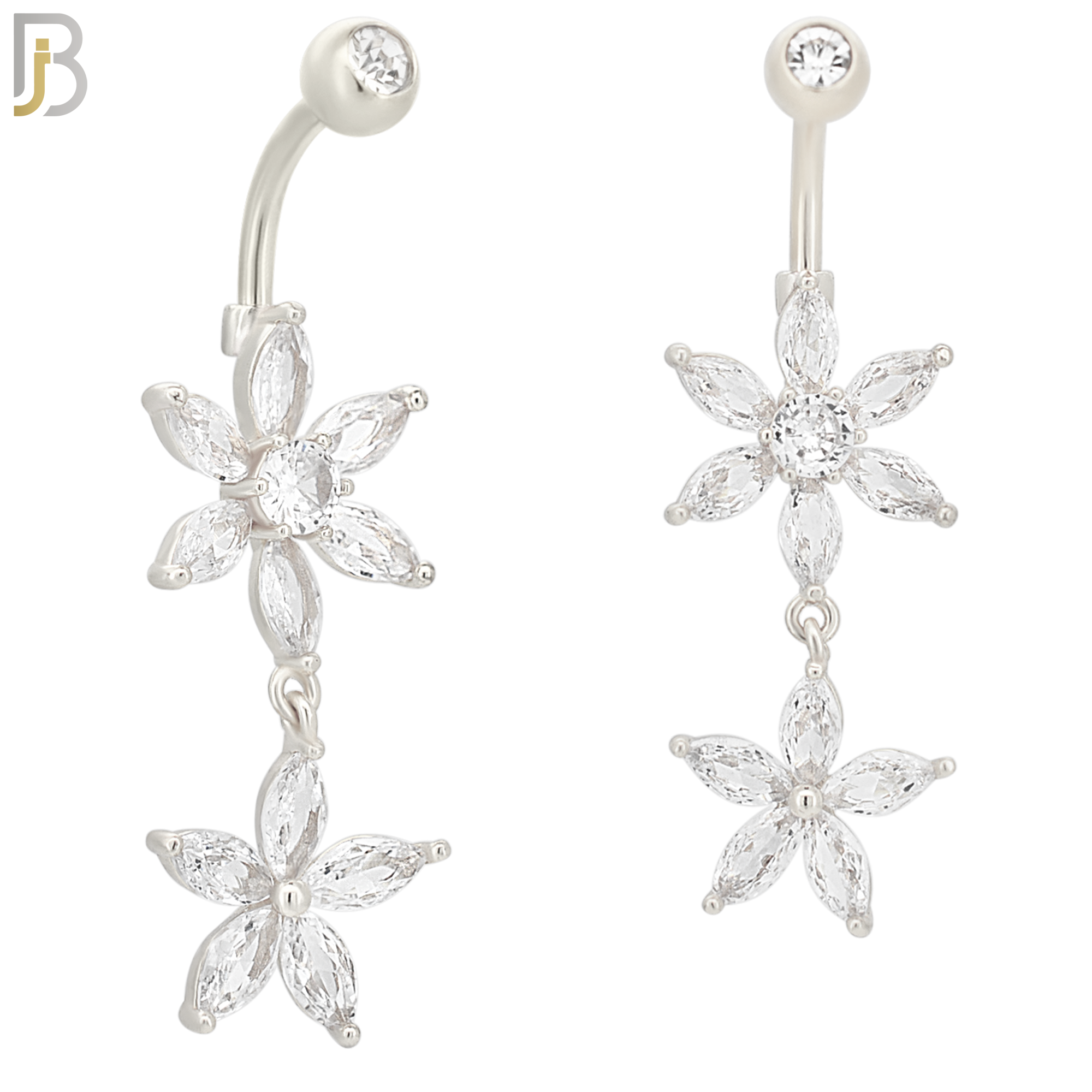 N097  - 316L Stainless Steel Double Flower Belly Ring with Zircon image 1