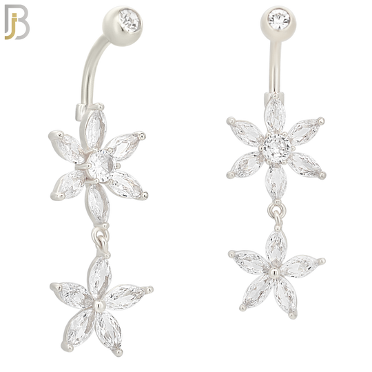N097  - 316L Stainless Steel Double Flower Belly Ring with Zircon image 1