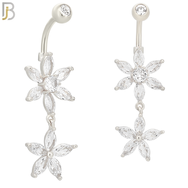 N097  - 316L Stainless Steel Double Flower Belly Ring with Zircon image 1