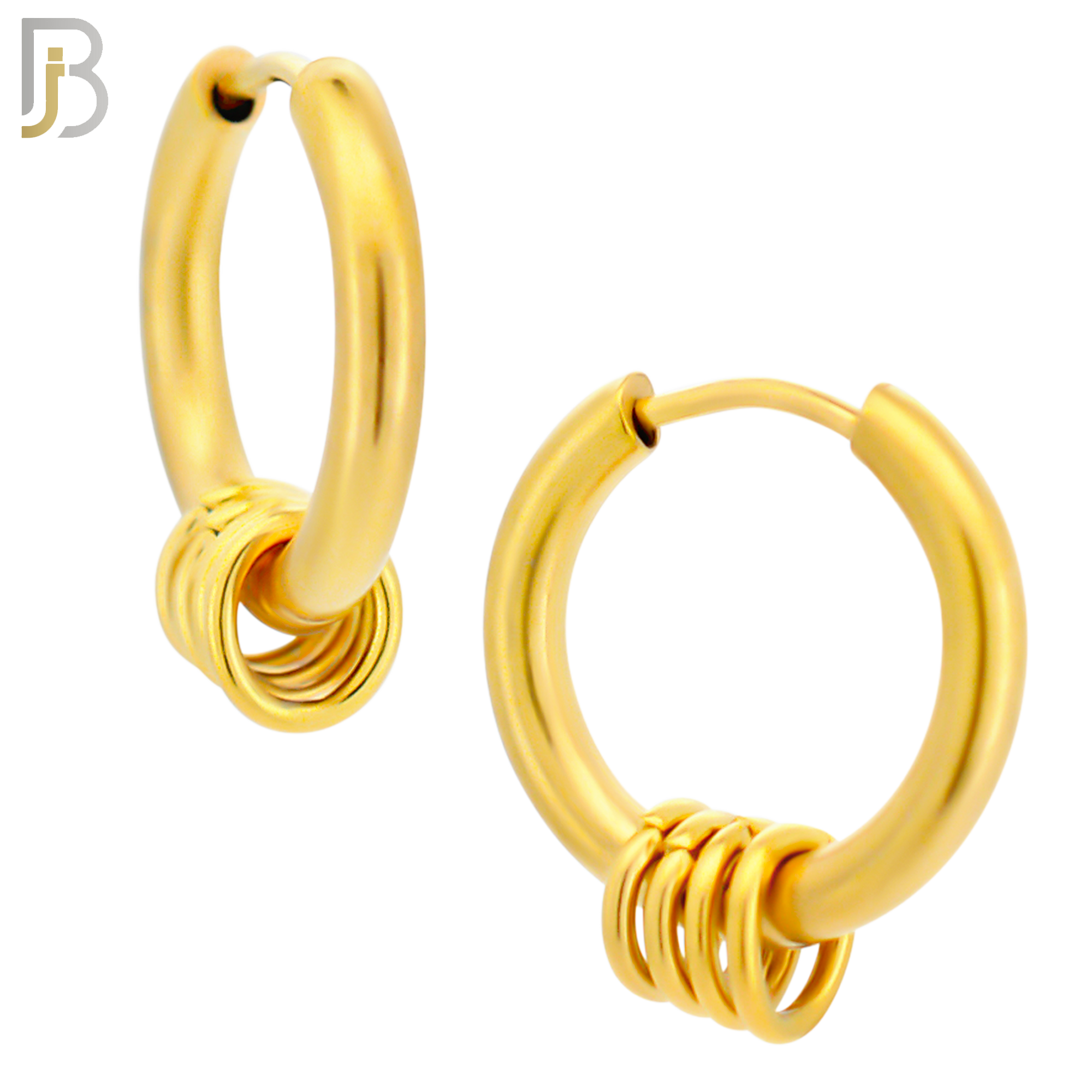 ES279 - 316L Stainless Steel Plain Huggies with 5 Rings Clip On - Gold Plated image