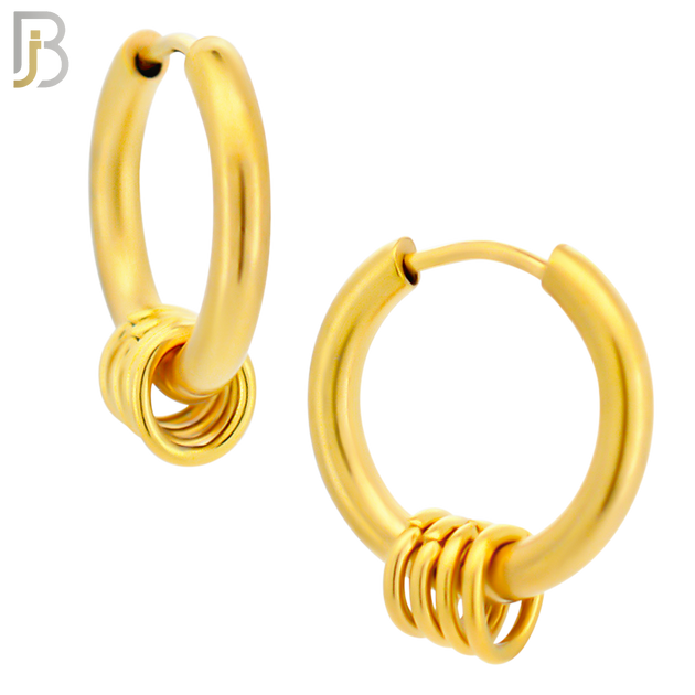 ES279 - 316L Stainless Steel Plain Huggies with 5 Rings Clip On - Gold Plated image