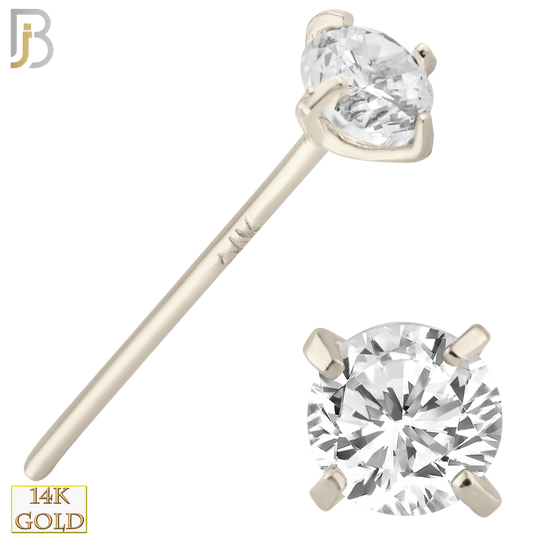 14-NR02CW-20 - 20g Thickness 14k Solid White Gold Prong Setting  Round Cubic Zircona Nose Stud Bend-it Yourself, Nose Straight  image 5