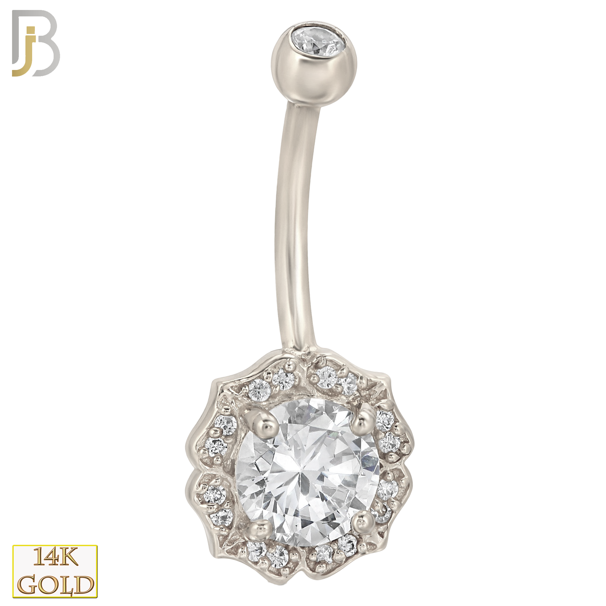 14-NB10 - 14k Solid Gold Banana Belly Ring with  10.3mm Flower Design image 1