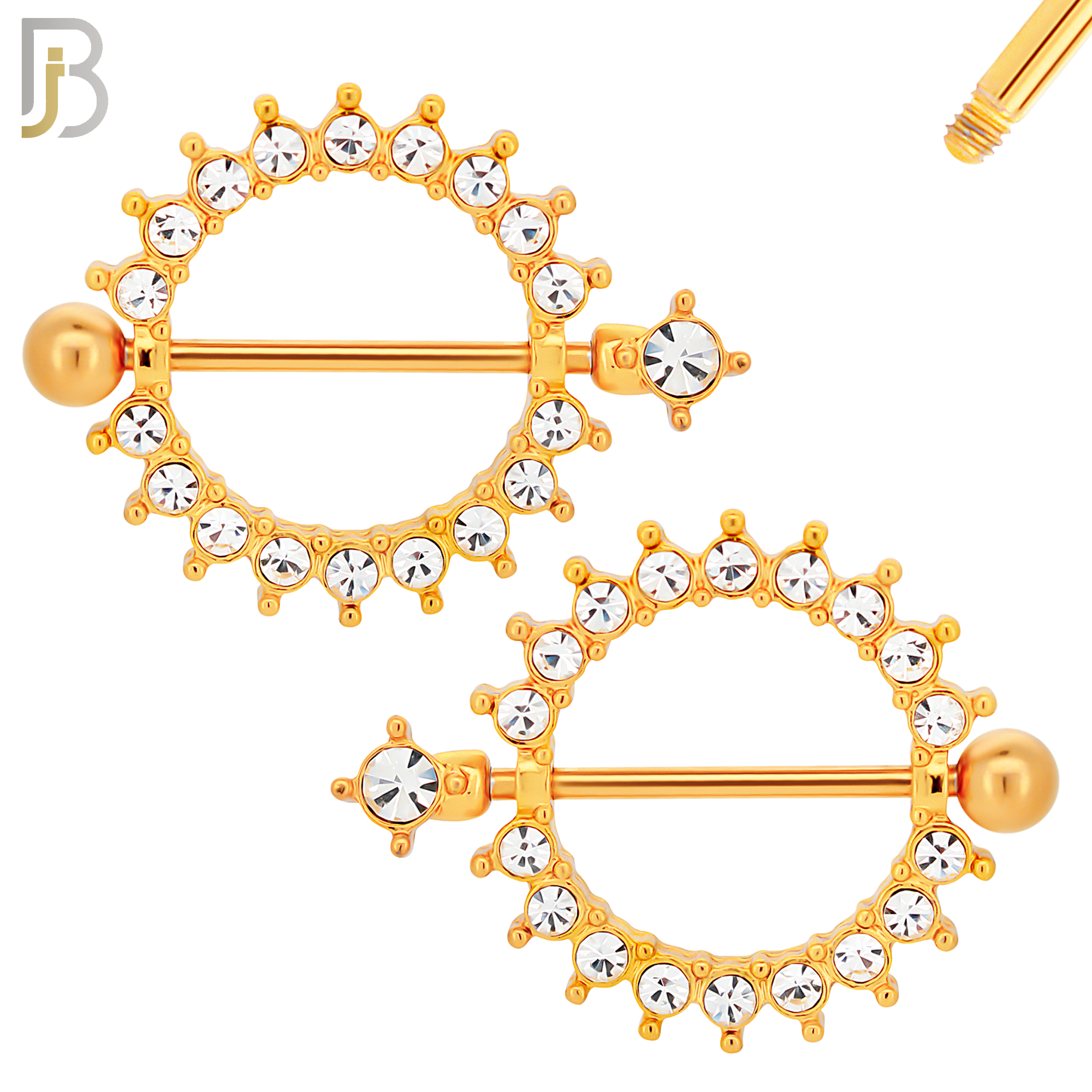 NP39 - 316L Surgical Steel Screw Shield Barbell with Alloy Sun with Bezel CZ Design Pair image 3