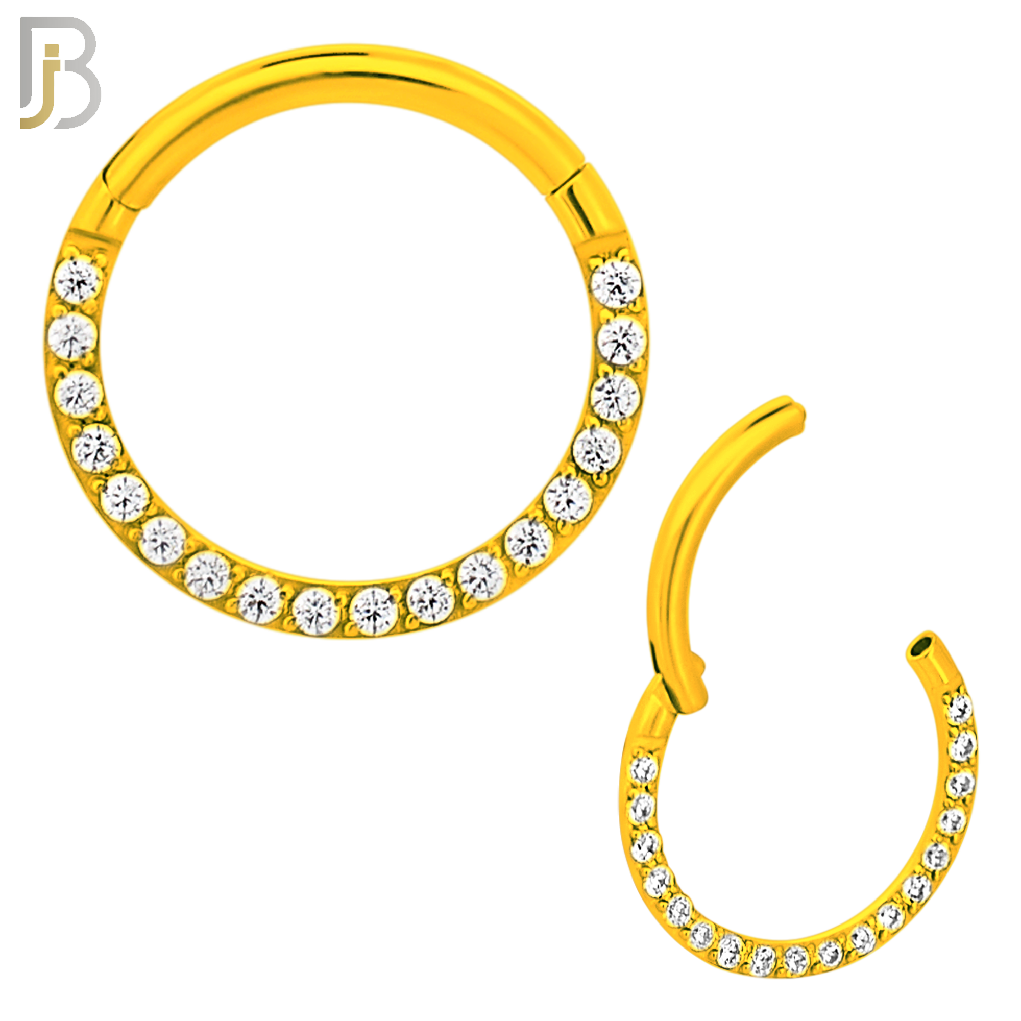 CT93G -  316 Stainless Steel Gold Plated Hinged Hoop with CZ Gems Nose Rings (PACK OF 6) image 2