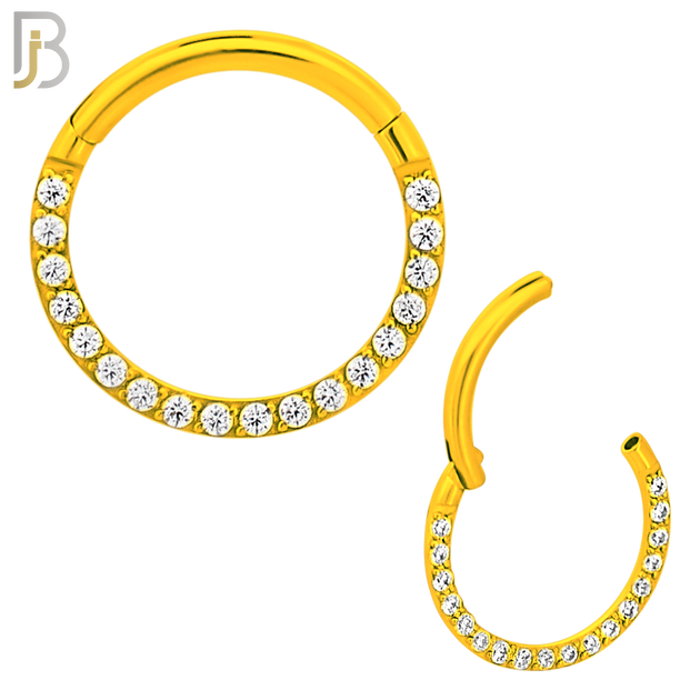 CT93G -  316 Stainless Steel Gold Plated Hinged Hoop with CZ Gems Nose Rings (PACK OF 6) image 2