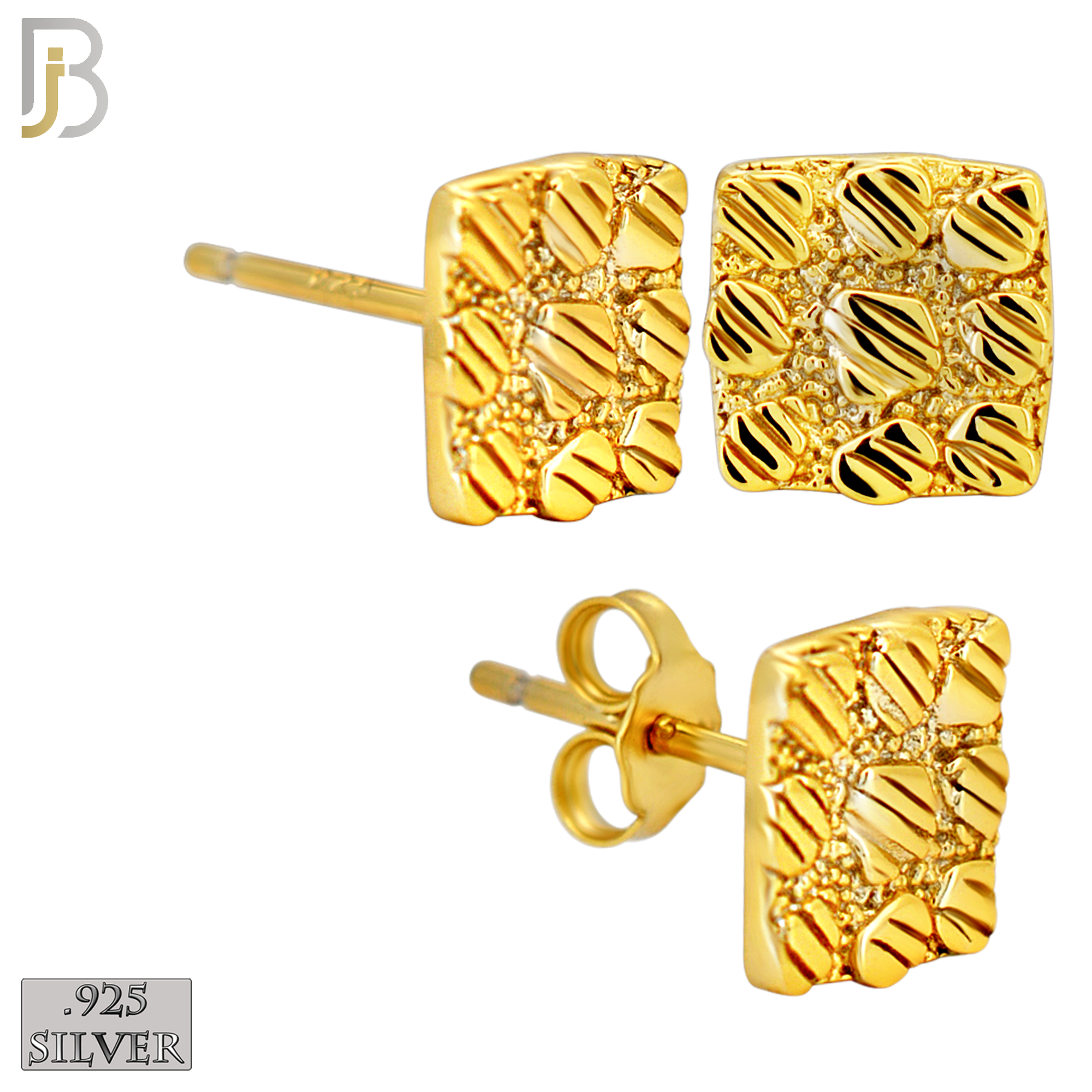 925-ES516 - 925 Sterling Silver Flat (Thin) Square Nugget Push Back Earrings - 8mm image