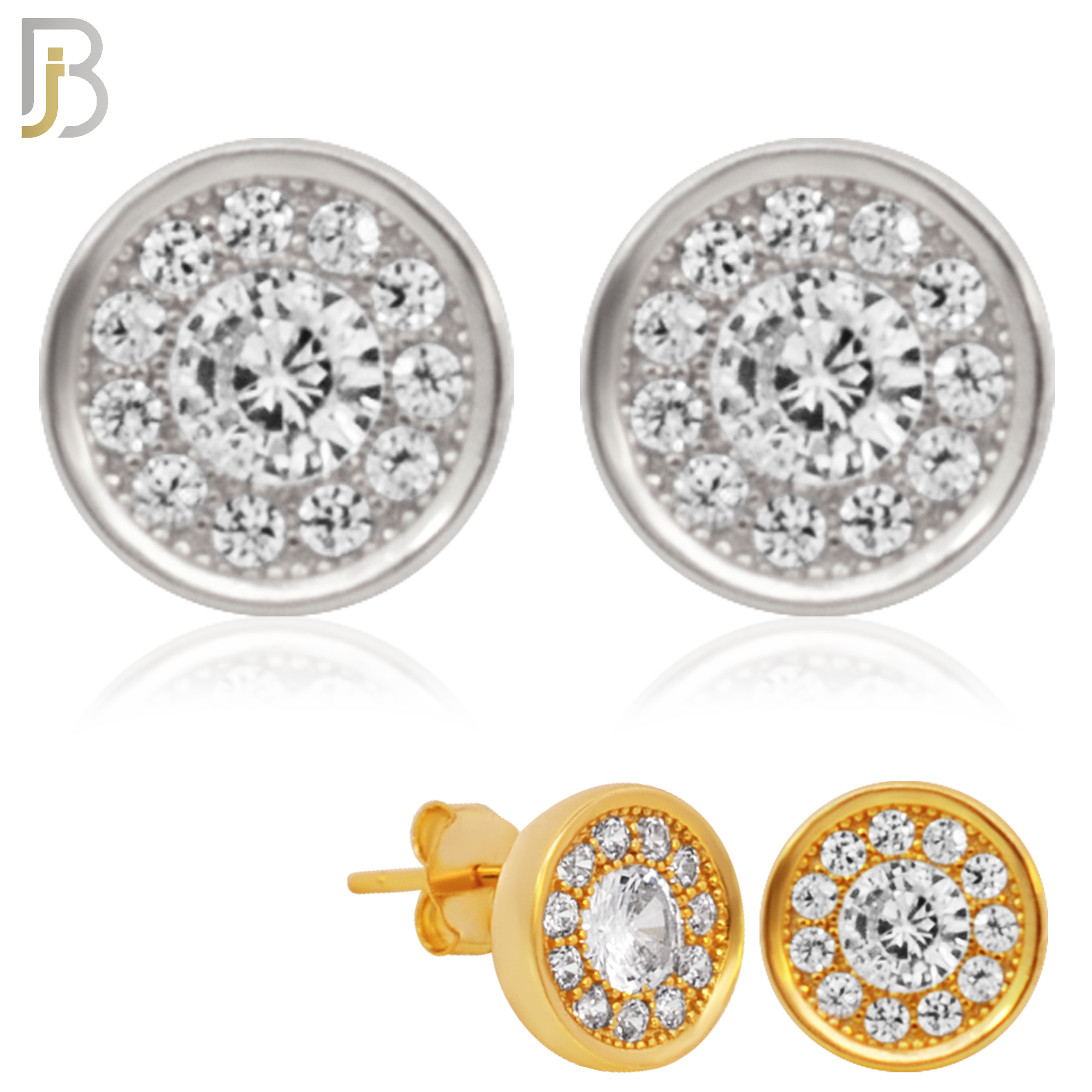 925-ES29 - .925 Sterling Silver 9mm Round Earrings Stud with Zircon image 0