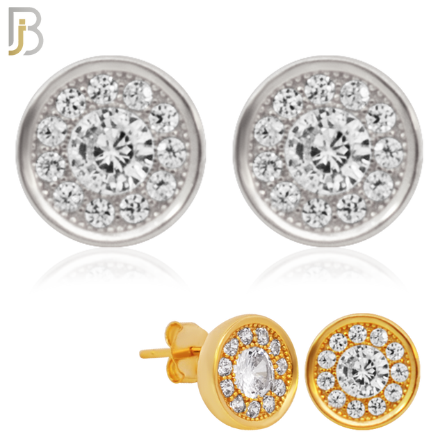 925-ES29 - .925 Sterling Silver 9mm Round Earrings Stud with Zircon image 0