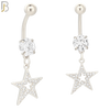 N019 - 316L Stainless Steel Dangling Oblique Hollow Star with Multi CZ Belly Ring image 1