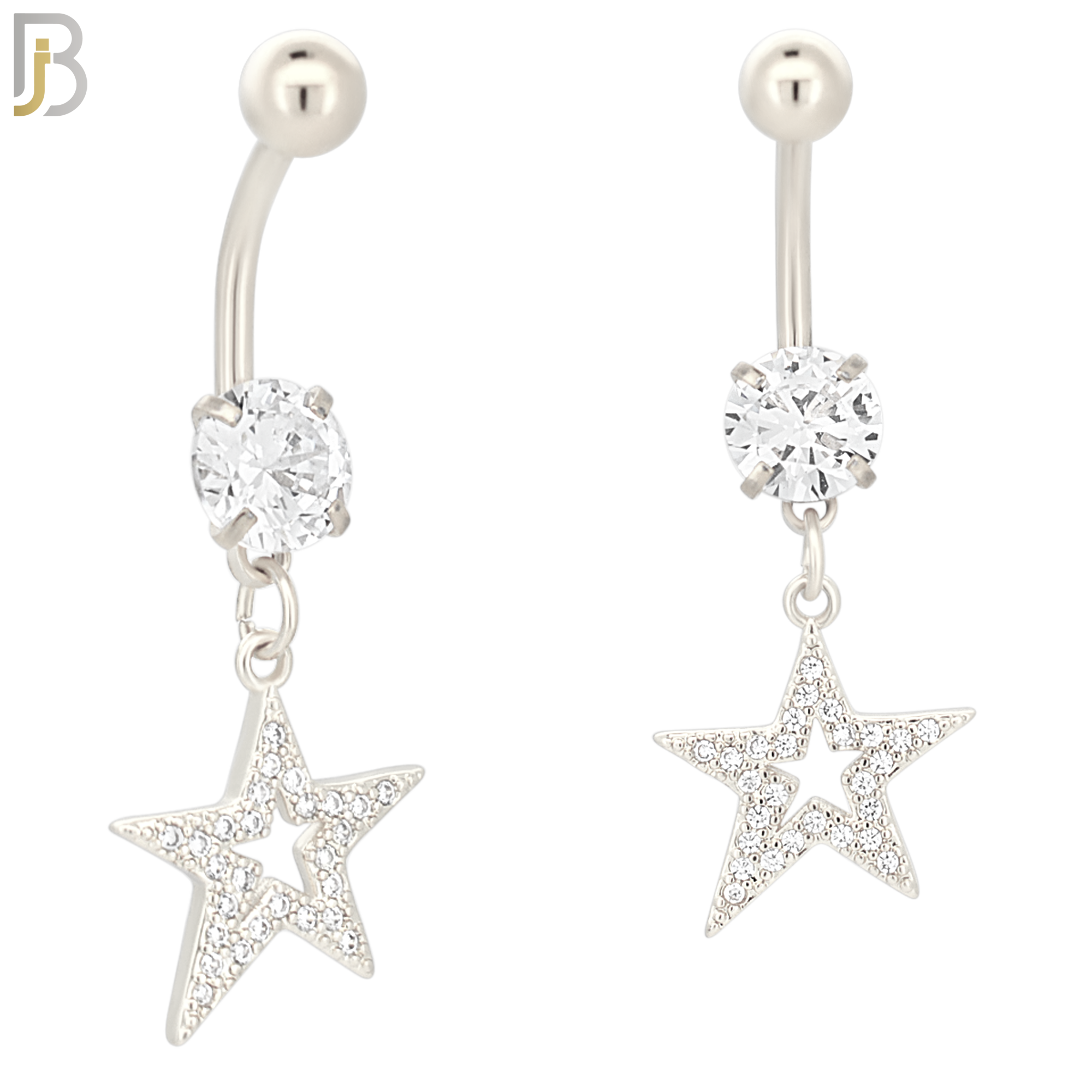 N019 - 316L Stainless Steel Dangling Oblique Hollow Star with Multi CZ Belly Ring image 1