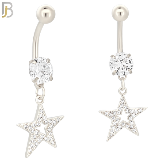 N019 - 316L Stainless Steel Dangling Oblique Hollow Star with Multi CZ Belly Ring image 1