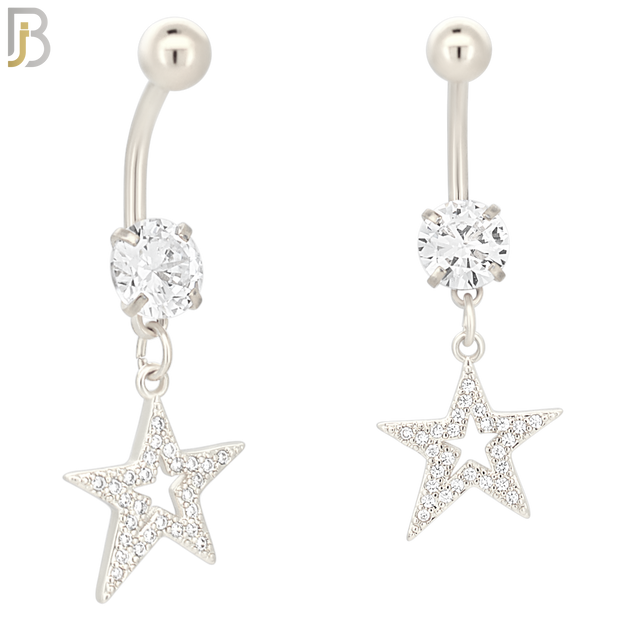 N019 - 316L Stainless Steel Dangling Oblique Hollow Star with Multi CZ Belly Ring image 1