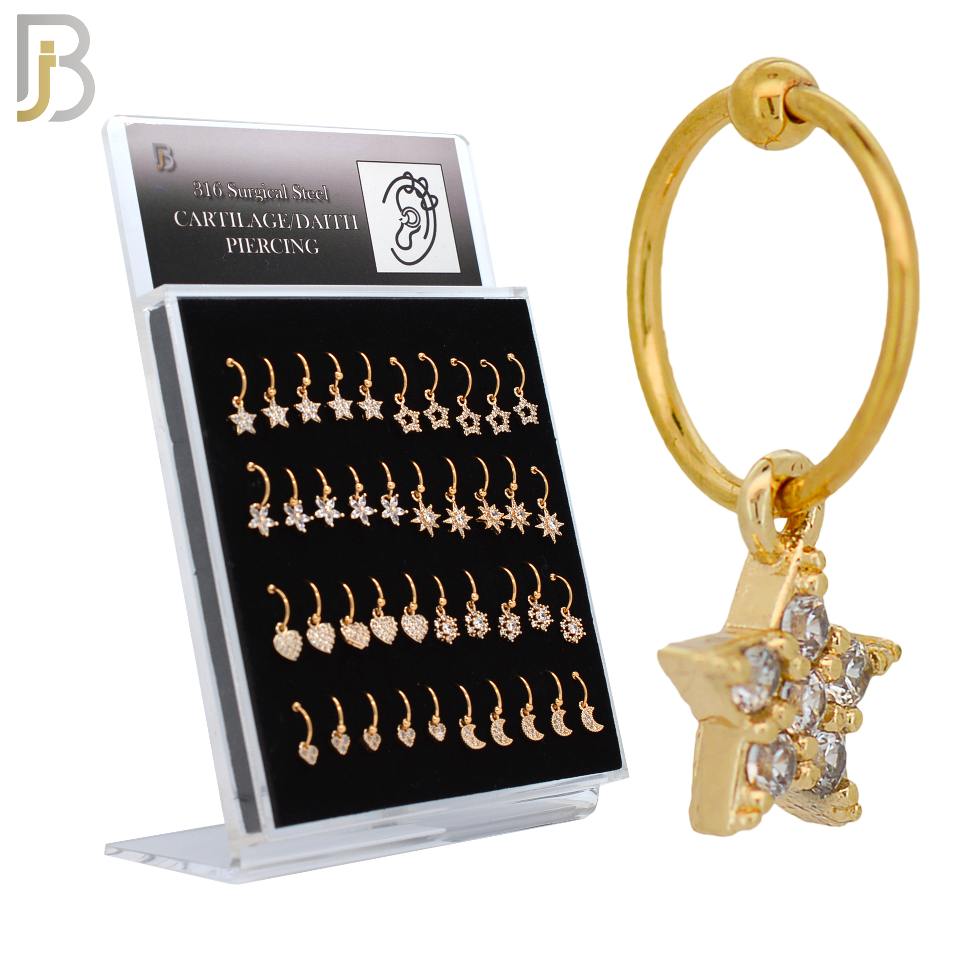 PK-HX01 - 316L Surgical Steel Different Dangling Designs Helix Piercing Pack of 40 image 2