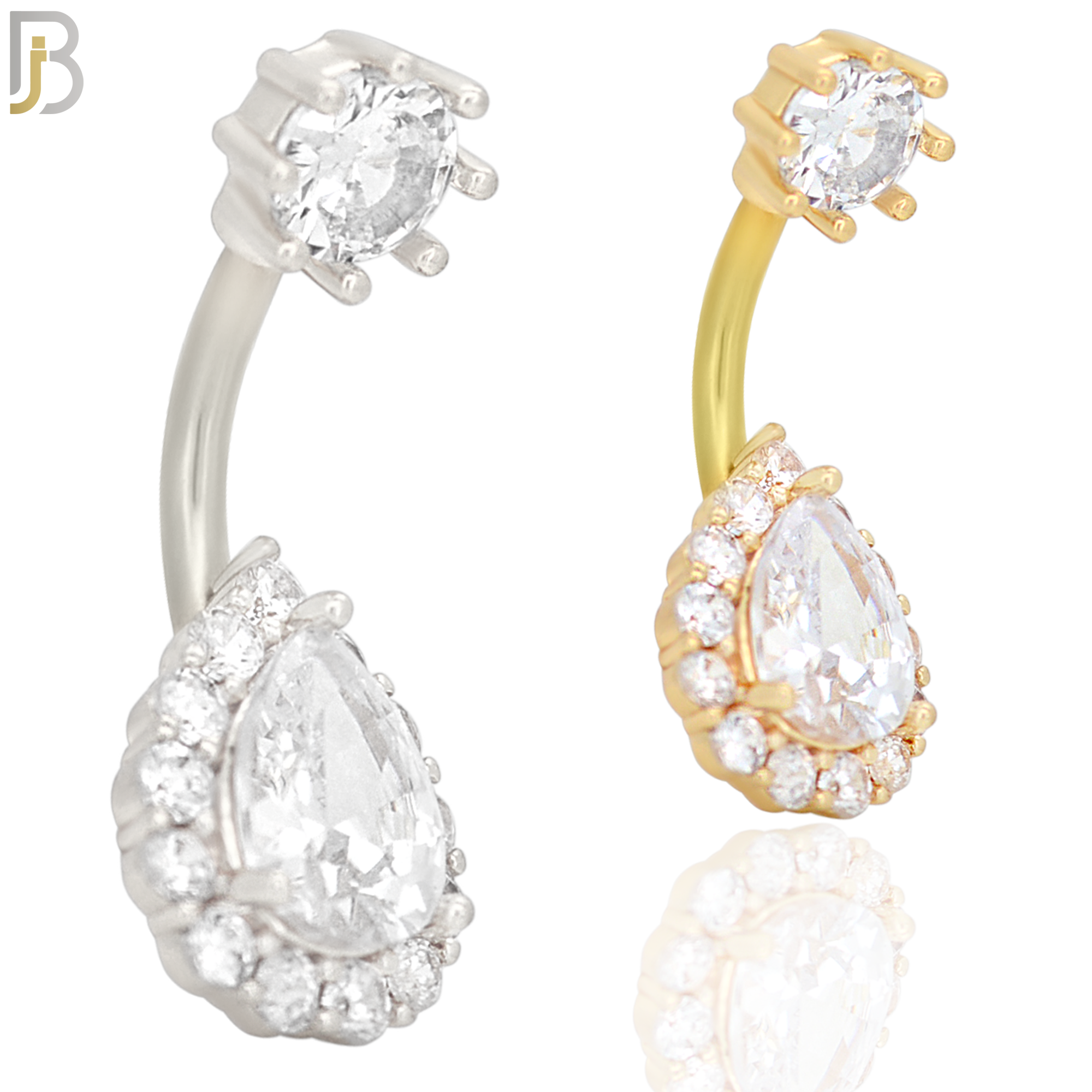 NB54 - 316L Stainless Steel Pear Shaped Zircon Banana Belly Ring image 0