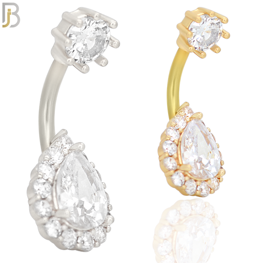 NB54 - 316L Stainless Steel Pear Shaped Zircon Banana Belly Ring image 0