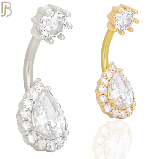 NB54 - 316L Stainless Steel Pear Shaped Zircon Banana Belly Ring image 0