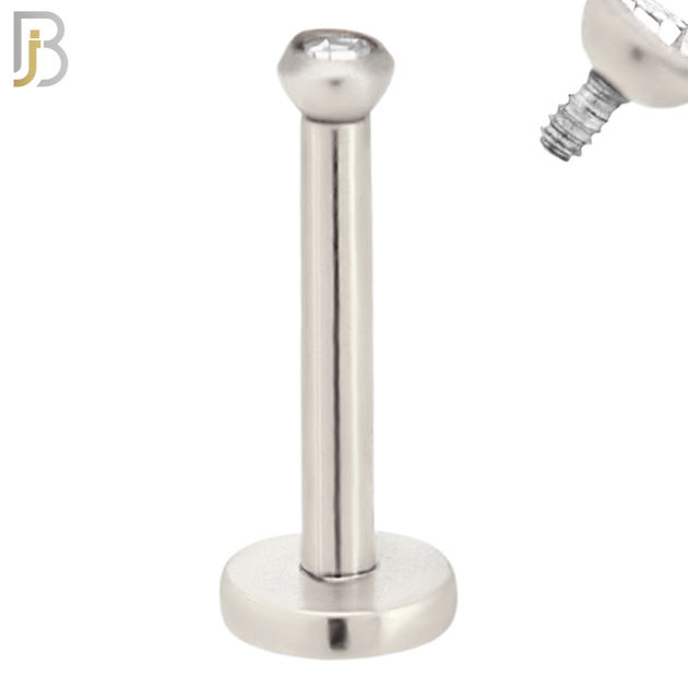 LB07S - 316L Surgical Steel Bar Press Fit Zircon Bezel Monroe Labret Screw Internally Threaded  Flat Back (PACK OF 6) image 1