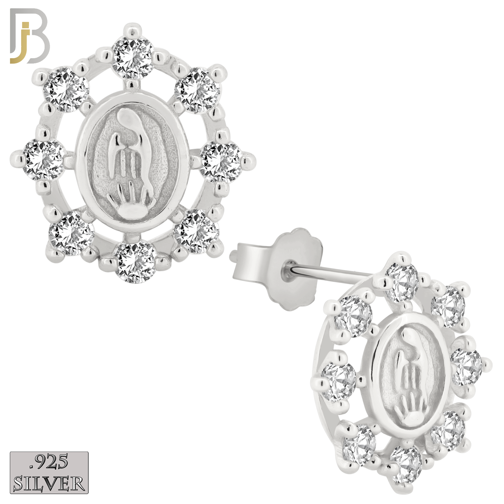 925-ES176 – .925 Sterling Silver Virgin Mary with Clear Zircon image 1