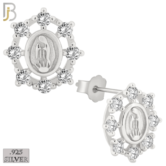 925-ES176 – .925 Sterling Silver Virgin Mary with Clear Zircon image 1
