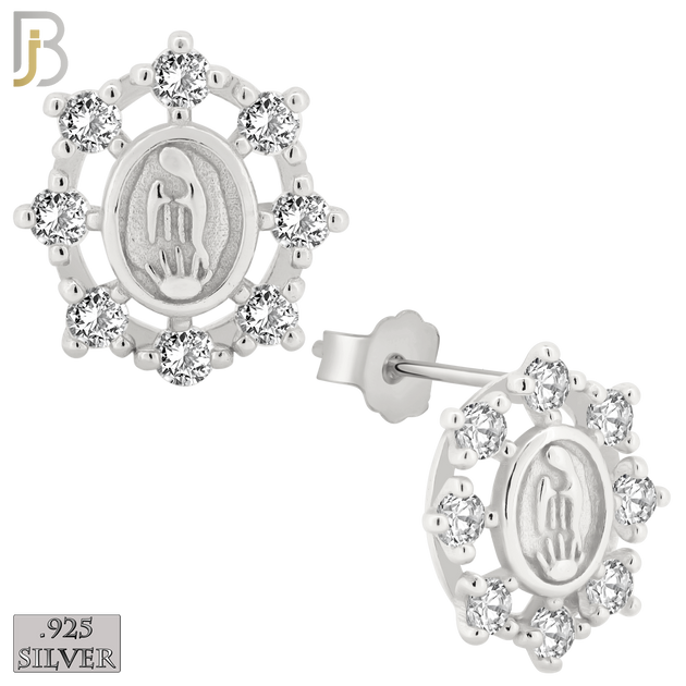 925-ES176 – .925 Sterling Silver Virgin Mary with Clear Zircon image 1