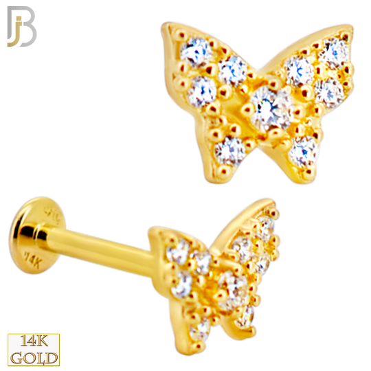 14-LB123 - 14k Yellow Gold Cubic Zirconia Studded Butterfly Labret image 0