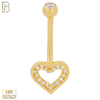 14-NB24 - 14k Solid Gold Banana Belly Ring with Heart Design with CZ image 0