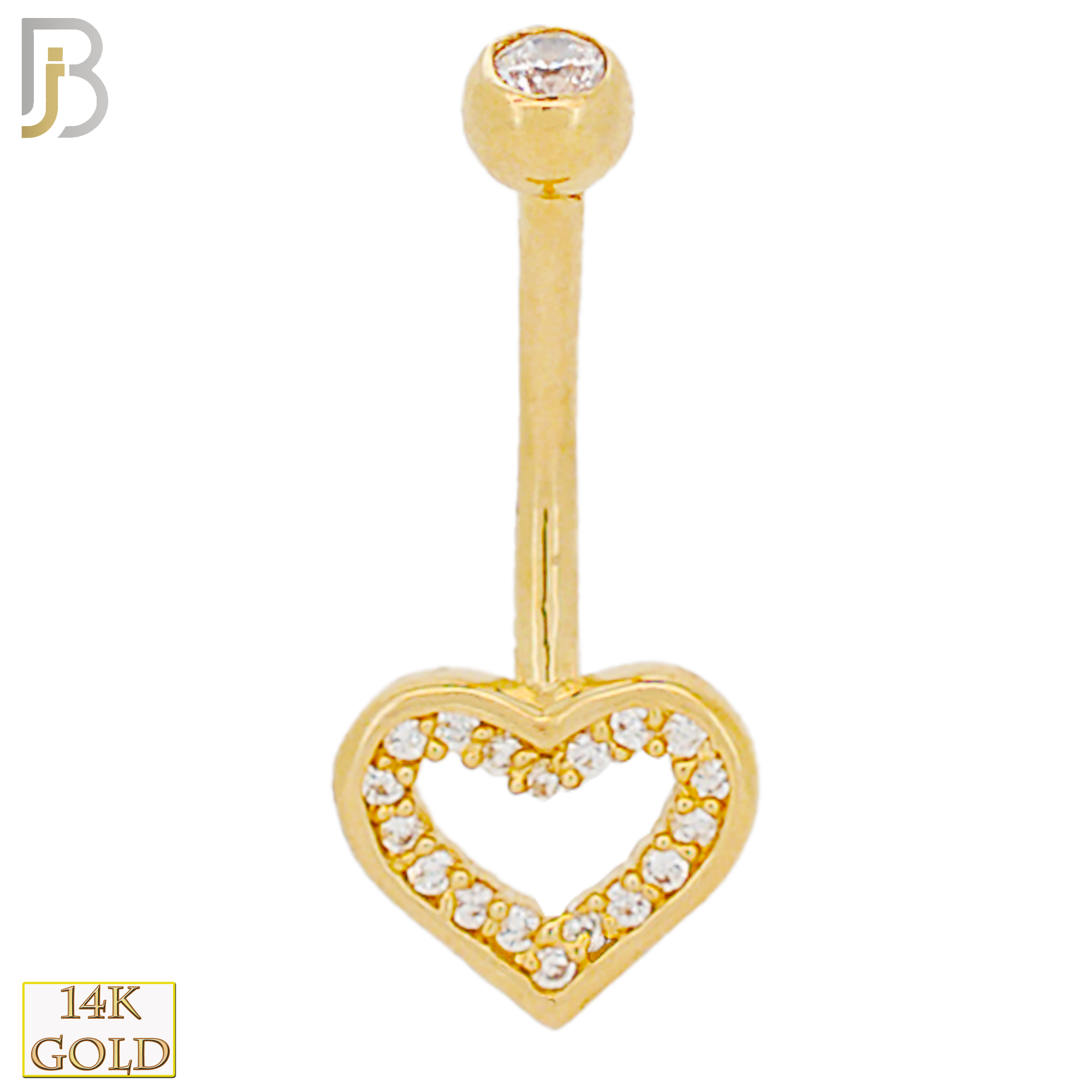 14-NB24 - 14k Solid Gold Banana Belly Ring with Heart Design with CZ image 0