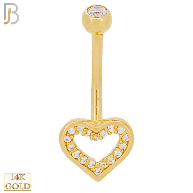 14-NB24 - 14k Solid Gold Banana Belly Ring with Heart Design with CZ image 0