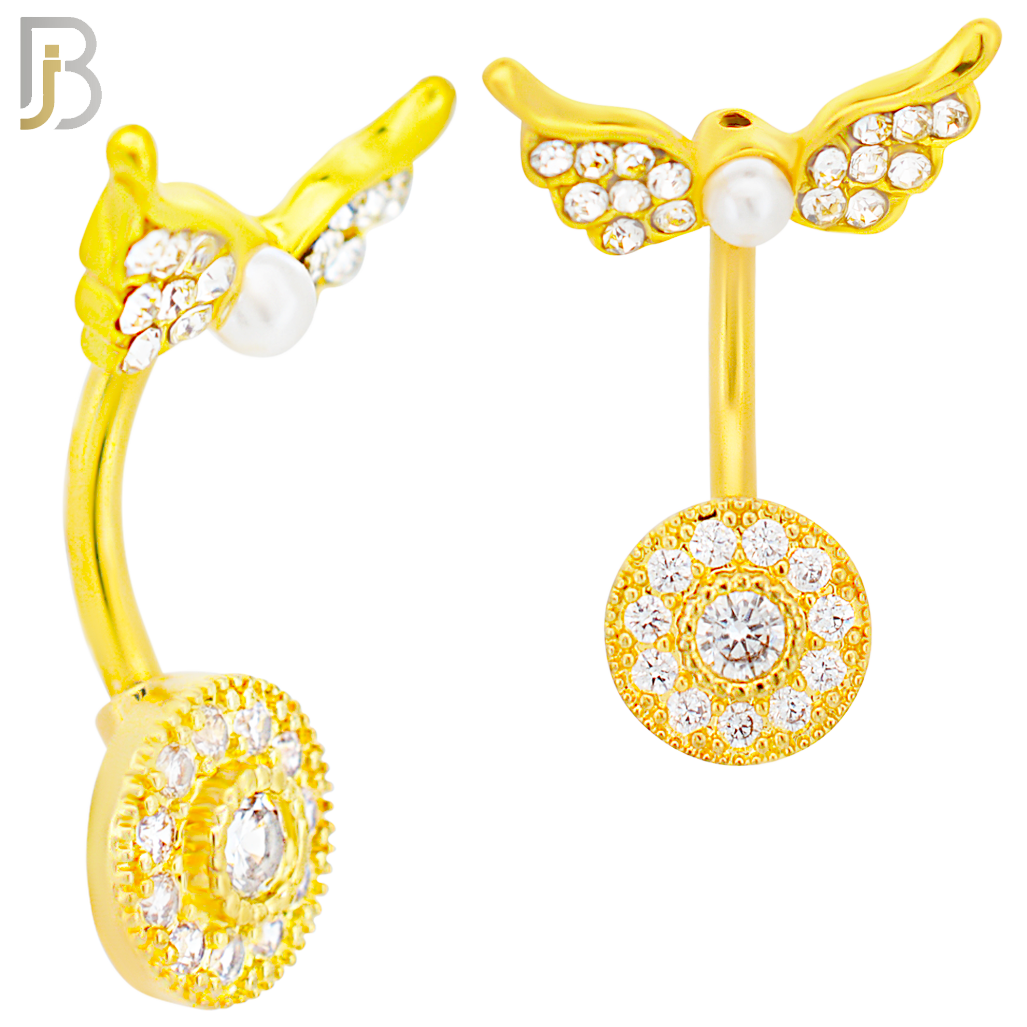 NB90 -  316L Stainless Steel Round  Design CZ Banana Belly Ring and Angel Top Screw image 2