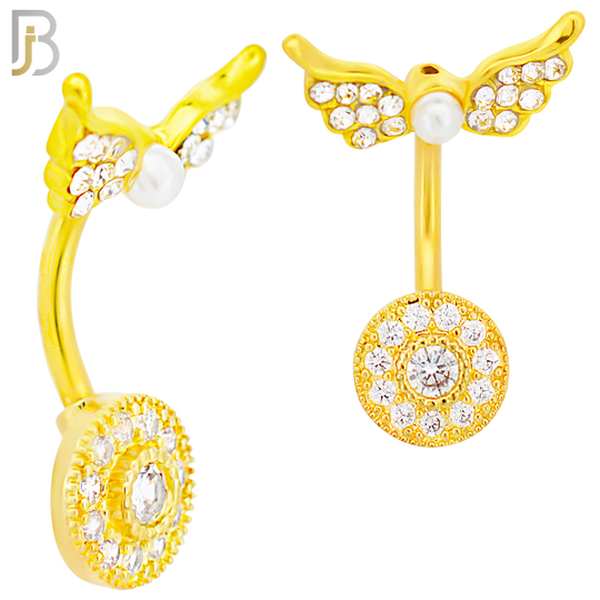 NB90 -  316L Stainless Steel Round  Design CZ Banana Belly Ring and Angel Top Screw image 2