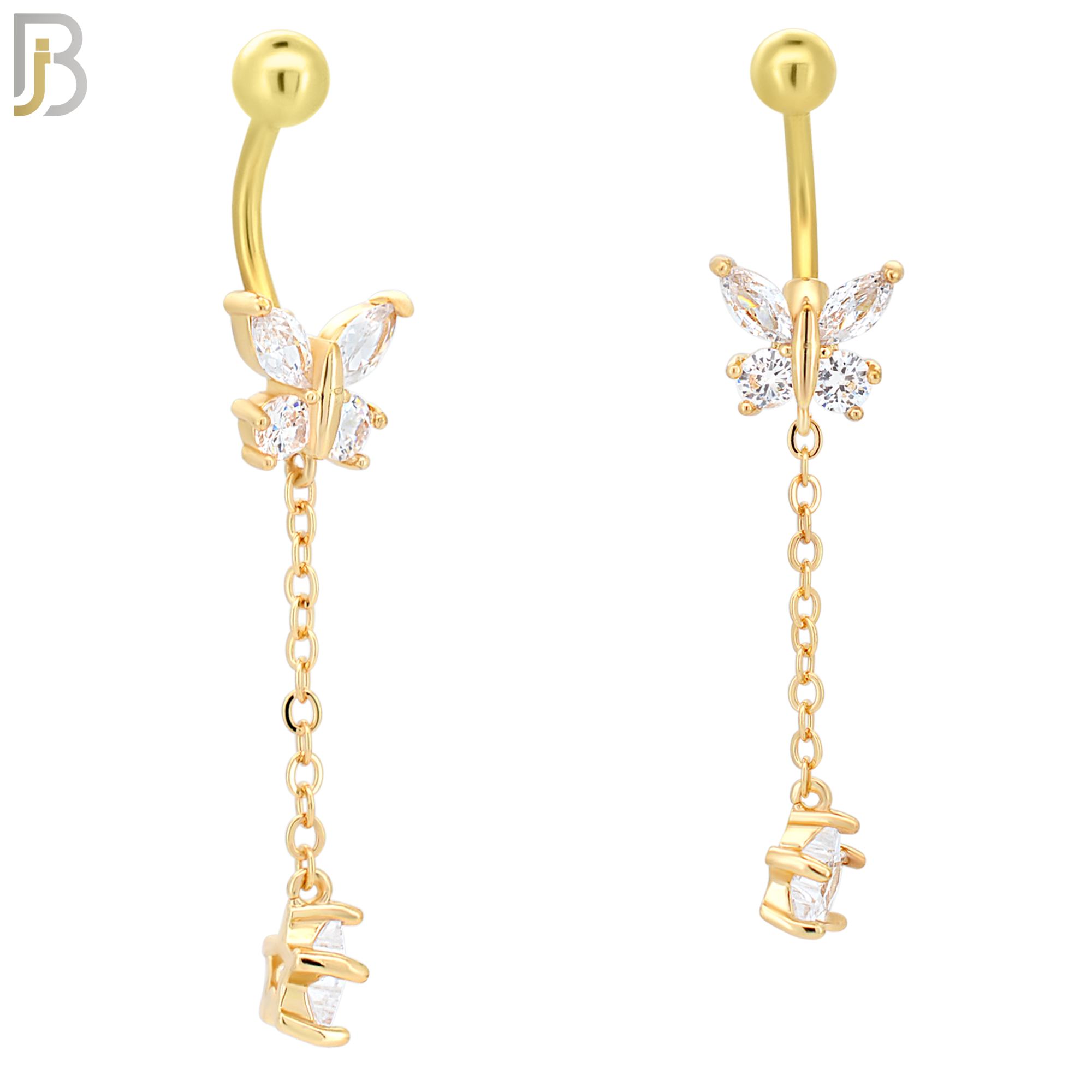 N074 - 316L Stainless Steel Butterfly with Dangling Star Design Belly Ring with 5mm Screw Ball image 2