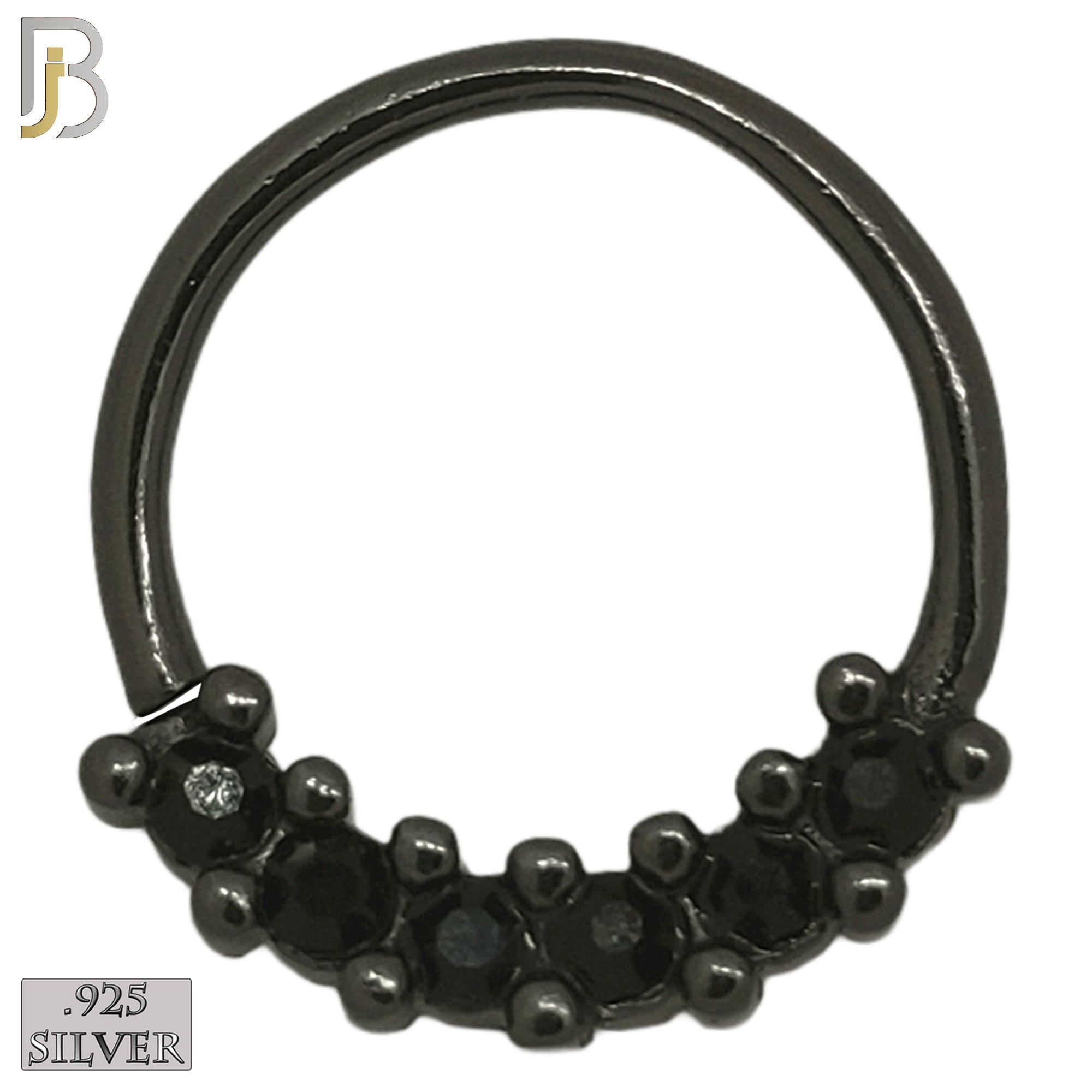 TH10-9 -  .925 Sterling Silver 16g Thickness 6 CZ Bezel Set Tragus Hoops Piercing (PACK OF 6) image