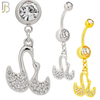 N0133 - 316L Stainless Steel Dangling Swan Design Zircon Belly Ring and 5mm Screw Ball image 0