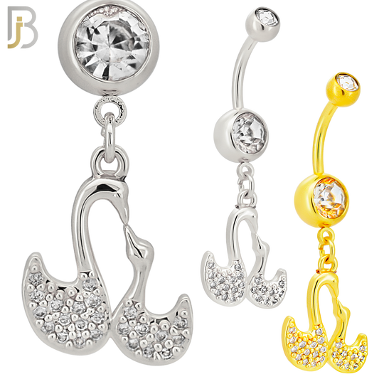 N0133 - 316L Stainless Steel Dangling Swan Design Zircon Belly Ring and 5mm Screw Ball image 0