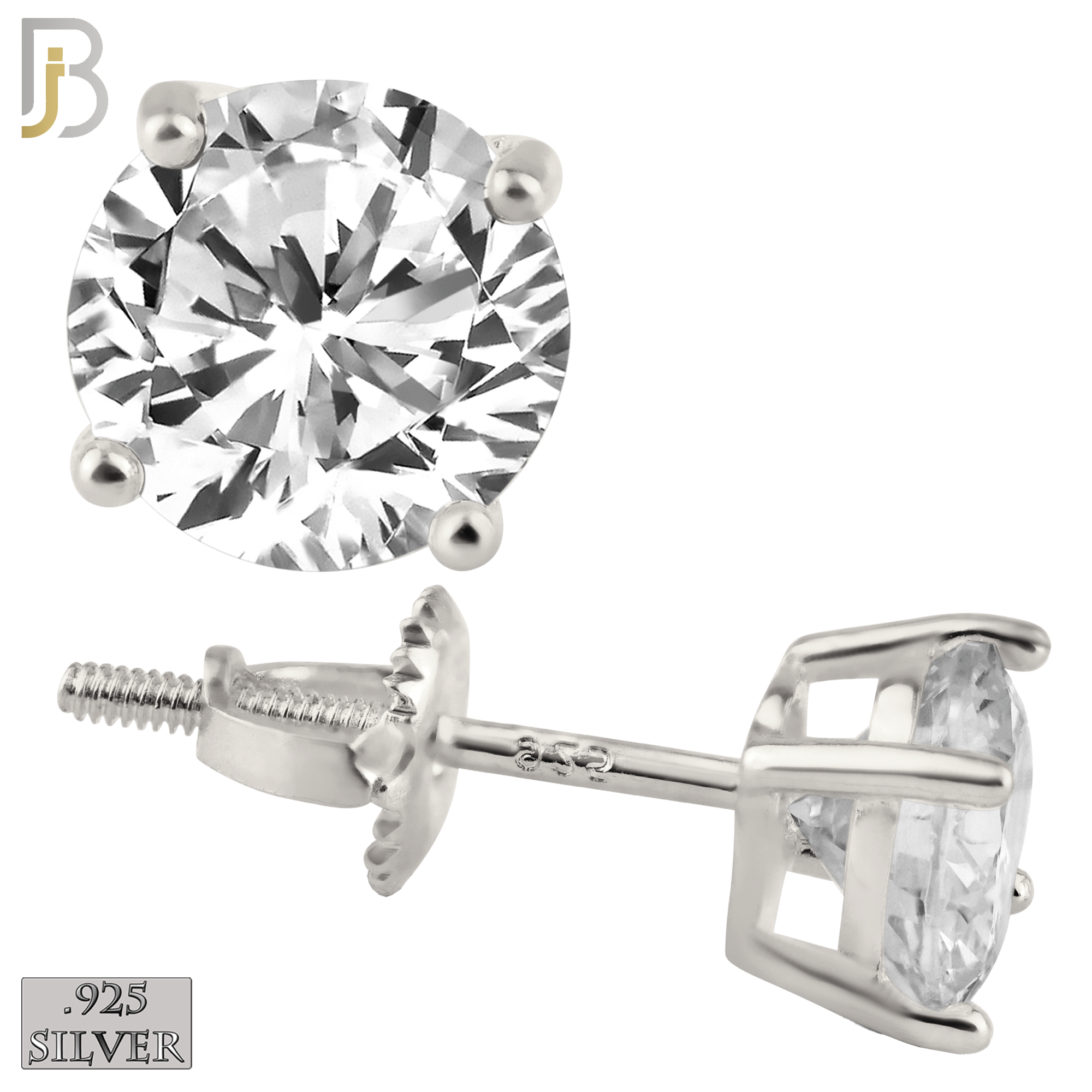 925-ES79-SC - .925 Sterling Silver Butterfly Screw Back Stud Earrings Casting Prong Setting with Round Clear Zircon image 0