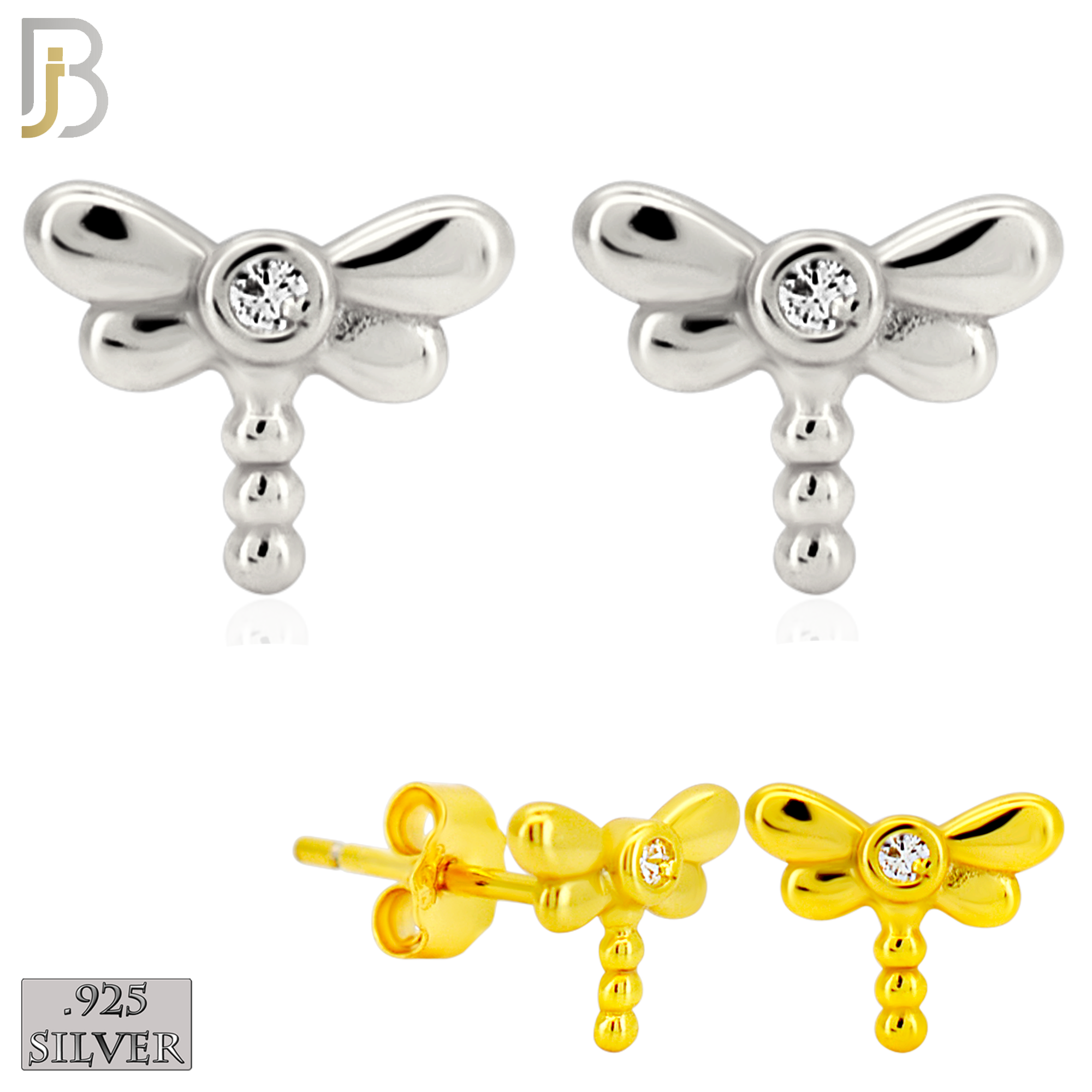 925-ES464 - 925 Sterling Silver Dragonfly with CZ  Earrings - Push Back image 0