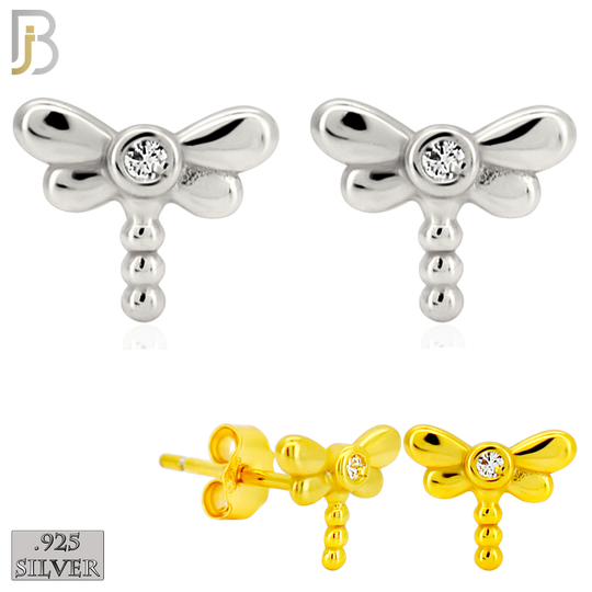 925-ES464 - 925 Sterling Silver Dragonfly with CZ  Earrings - Push Back image 0