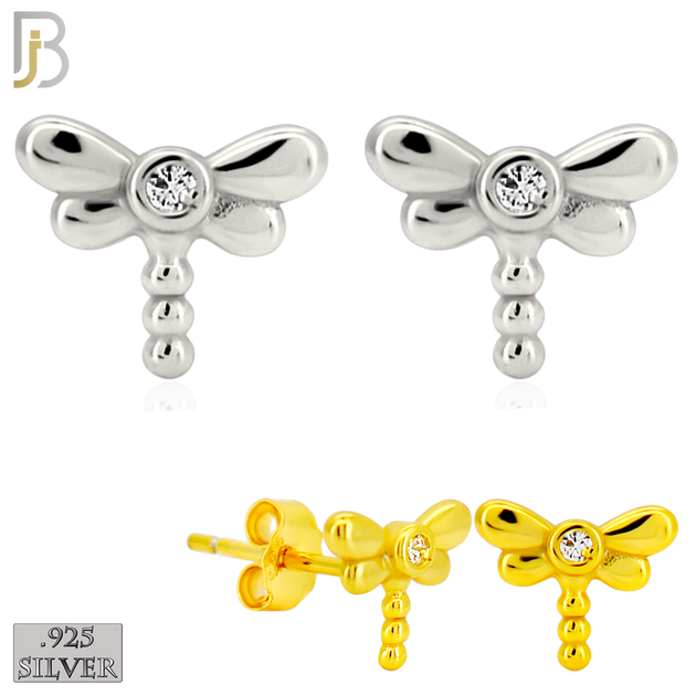 925-ES464 - 925 Sterling Silver Dragonfly with CZ  Earrings - Push Back image 0