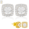 925-ES271- .925 Sterling Silver Rounded Edge Square with Multi Zircon Design Earrings Stud image 0